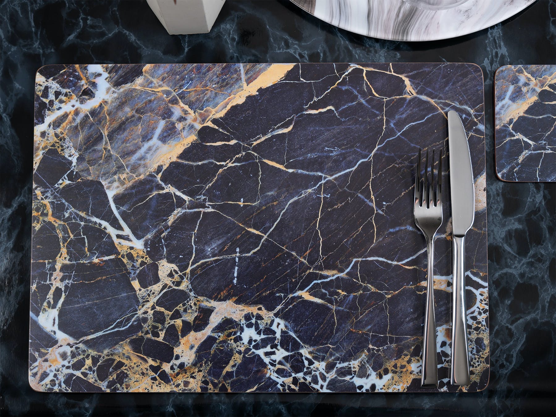 Creative Tops Set of 4 Navy Marble Large Premium Cork Backed Placemats