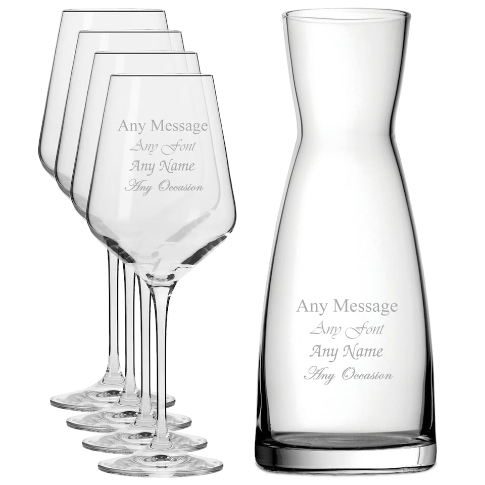 image 1 of Personalised Engraved Infinity Wine Glass and Carafe Set for Friend