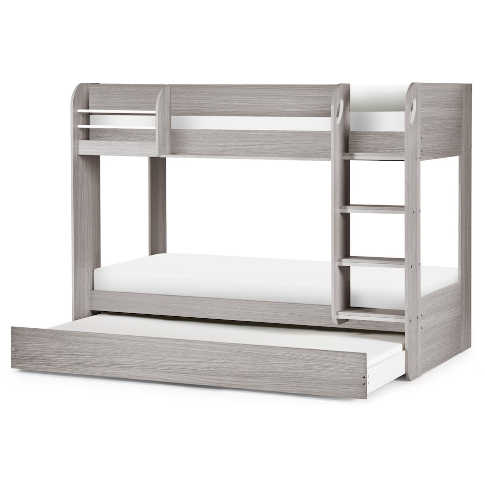 image 1 of Mars 90cm Single Grey Oak Effect Bunk Bed with Underbed Trundle