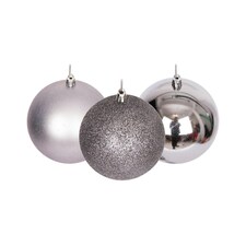6 Pcs Set PVC Baubles Mid Grey 6cm