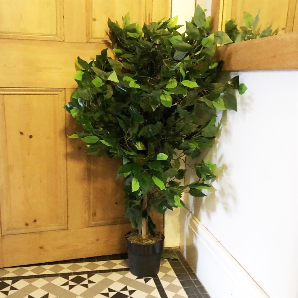 image 1 of 90cm Artificial Ficus Tree Bush - Large Bushy Plant | Green | 3ft
