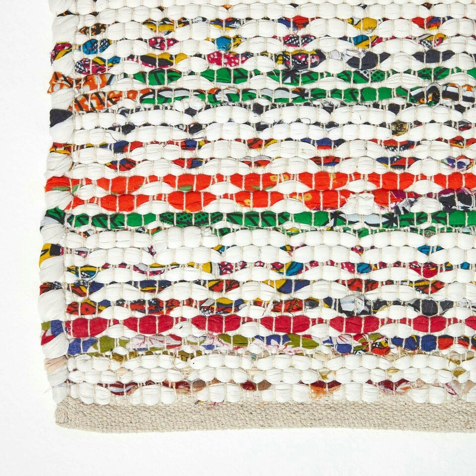 image 1 of Homescapes Handwoven Multi Coloured 100% Cotton Diamond Chindi Rug - 90 x 150 cm Multi | 90 x 150 cm