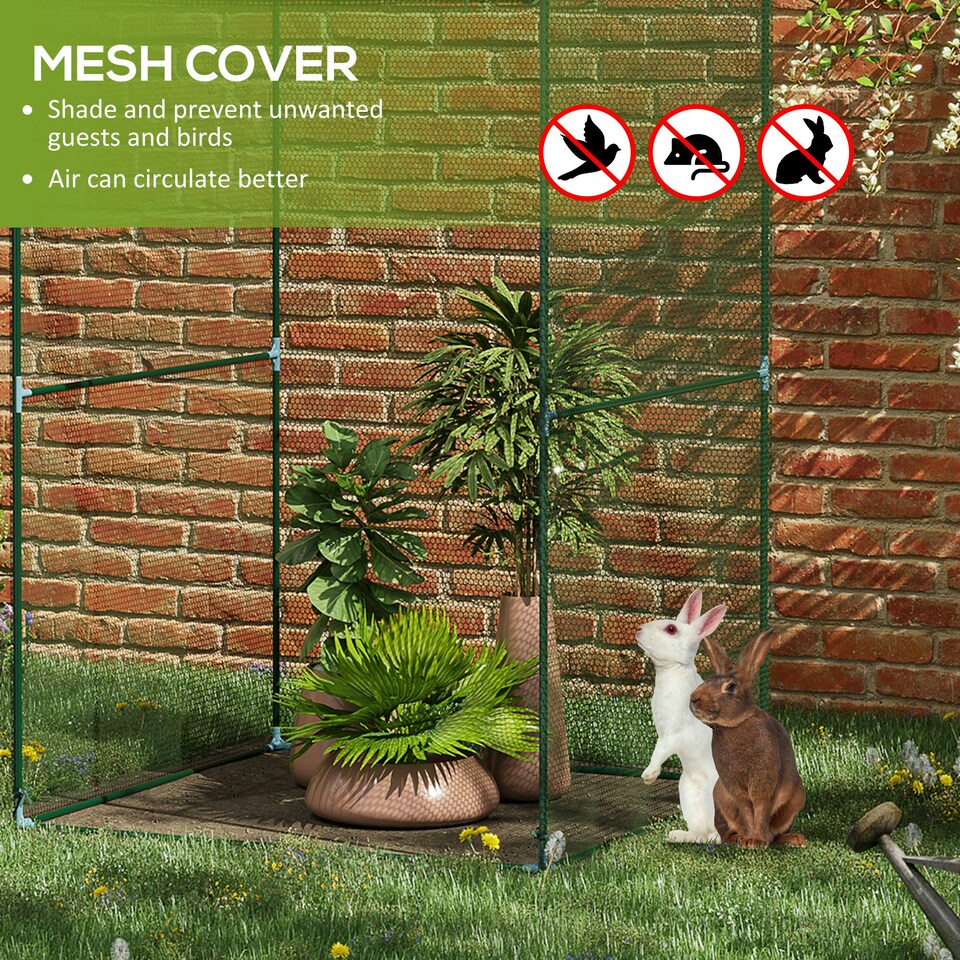 image 1 of Outsunny Fruit Cage 1.2x1.2x1.8m, Zipped Door, Anti-Bird Net, Dark Green