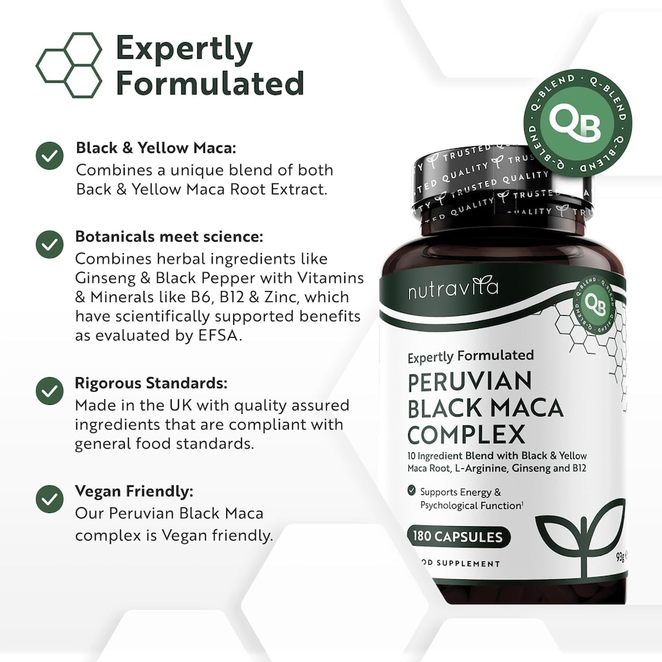 image 1 of Nutravita Black Maca Complex 6000mg with Fenugreek, Vitamin B12, Vitamin B6, Ginseng, L Arginine - Normal Energy and Fertility (EFSA) - 180 Capsules
