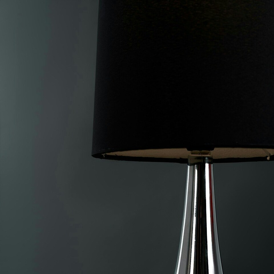 image 1 of ValueLights Teardrop Pair of Chrome Touch Table Lamps with Black Shade and Bulbs