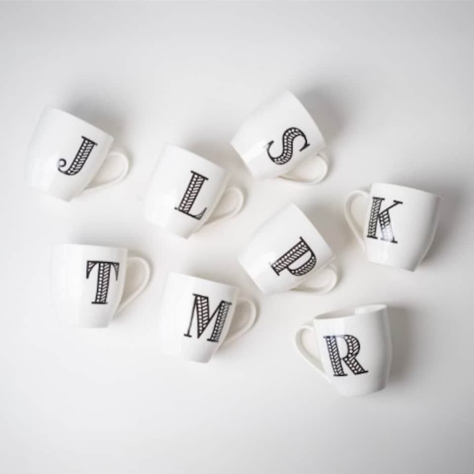 image 1 of Black and White Initial Hugga Mug Assorted Letters 11cm | White | R - White | 1
