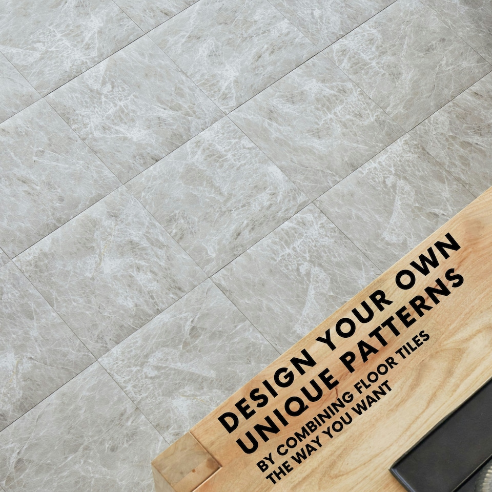 image 1 of Vinyl Floor Tiles Self Adhesive – 30 Pack Covers 30 sqf (2.79sqm) – 12x12in (30.5x30.5cm) Waterproof Peel & Stick Vinyl Flooring for Kitchen, Bathroom & Home Light Grey Marble