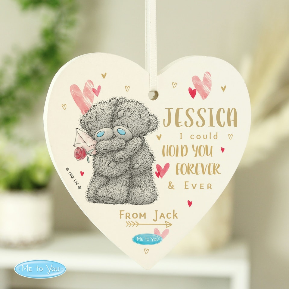 image 1 of Personalised Me To You Hold You Forever Wooden Heart Decoration