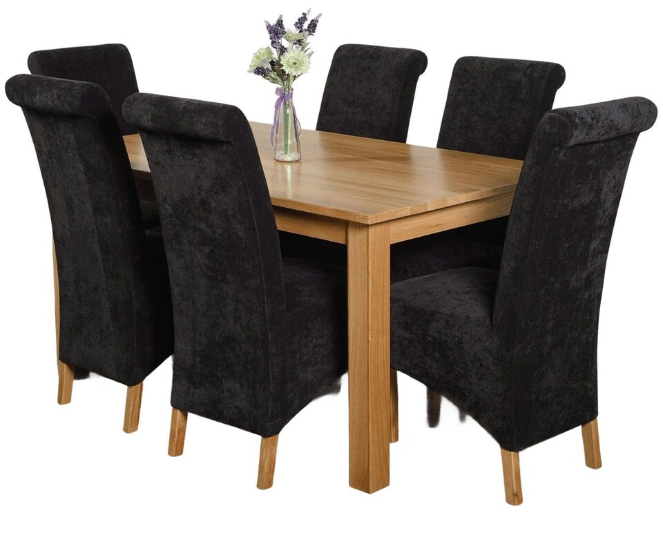 image 1 of Oslo 150 x 90 cm Medium Oak Dining Table and 6 Montana Fabric Chairs | Black | Black