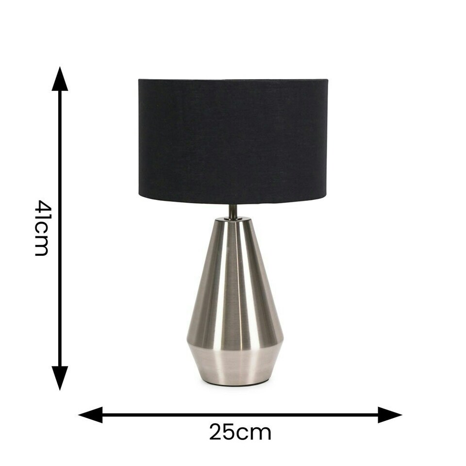 image 1 of ValueLights Jax Silver Metal Touch Dimmer Table Lamp with Black Drum Shade