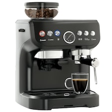 HOMCOM Espresso Machine with Integrated Bean Grinder & Steam Wand, Bean to Cup Coffee Machine with 15 Bar Italian Pump, 2L Water Tank, Cappuccino Maker, Stainless Steel Black