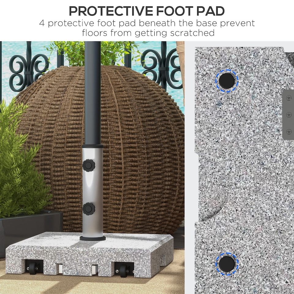 image 1 of Outsunny 28kg Heavy Duty Granite Parasol Base with Wheels, Retractable Handle | Grey | Grey