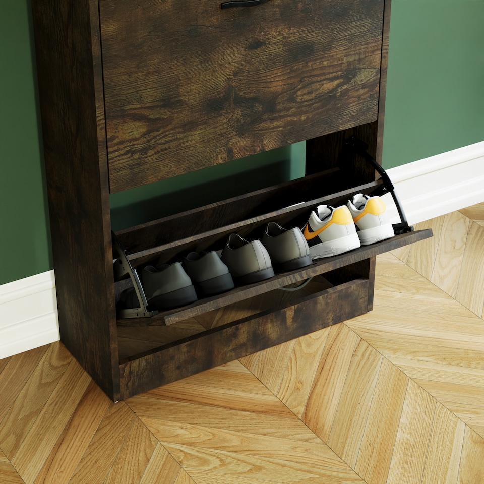 image 1 of Vida Designs 3 Drawer Shoe Cabinet Shoe Rack Storage Cupboard, Dark Wood