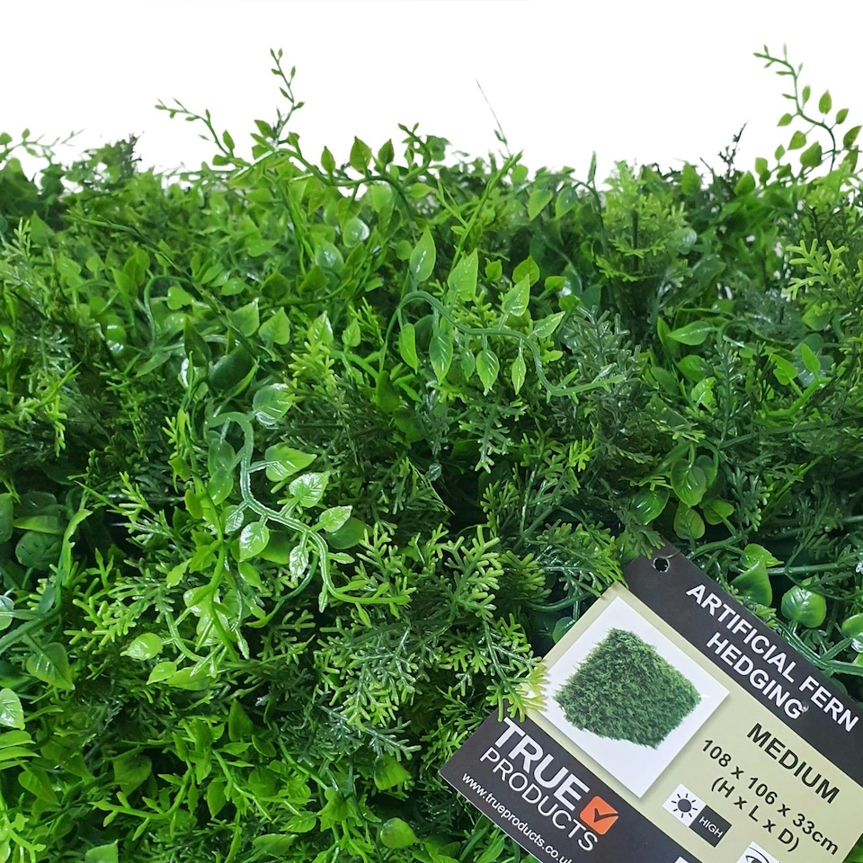 image 1 of True Products Premium Freestanding Artificial Fern Hedge on Metal Frame - Medium