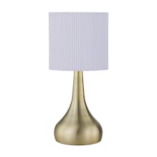Romana - Antique Brass Touch Table Lamp with White Pleated Shade