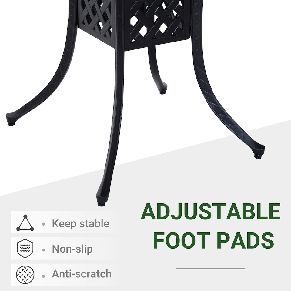 image 1 of Outsunny Square Aluminium Outdoor Garden Dining Table with Umbrella Hole, Black