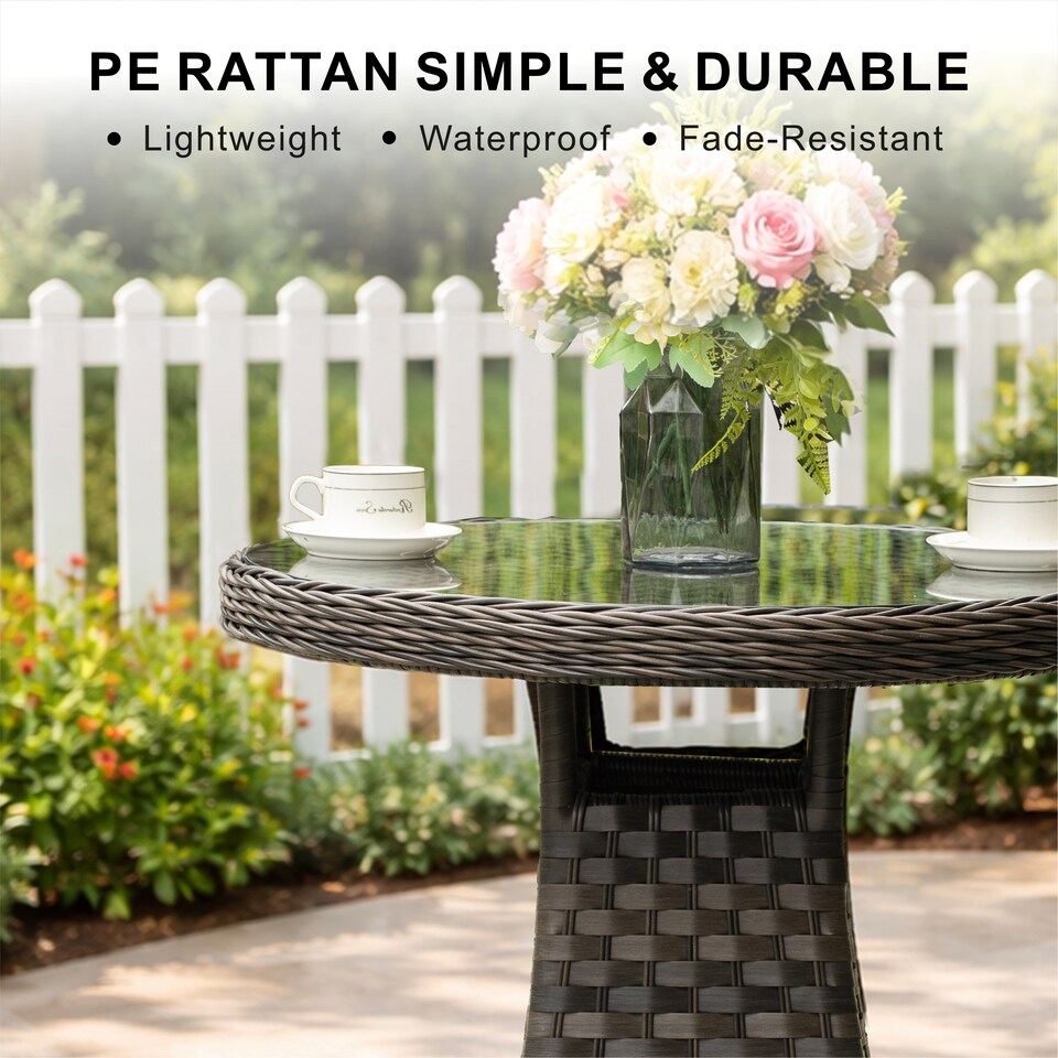 image 1 of Direct Wicker Garden Aluminum Rattan Bistro Set, Round Table and 2 Armchairs