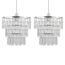 First Choice Lighting Set of 2 Three Tier Acrylic Crystal Light Shades Clear | Chrome