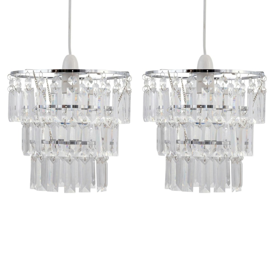 image 1 of First Choice Lighting Set of 2 Three Tier Acrylic Crystal Light Shades Clear | Chrome