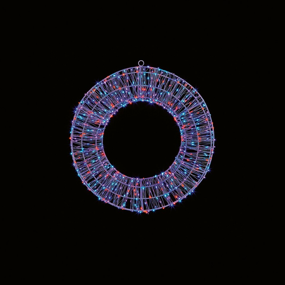 image 1 of Premier Light Up White Christmas Wreath Rainbow LEDs 45cm