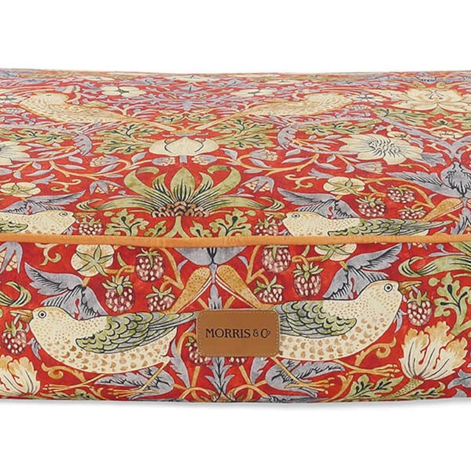 image 1 of Morris & Co Strawberry Thief Burgundy Medium Dog Mattress