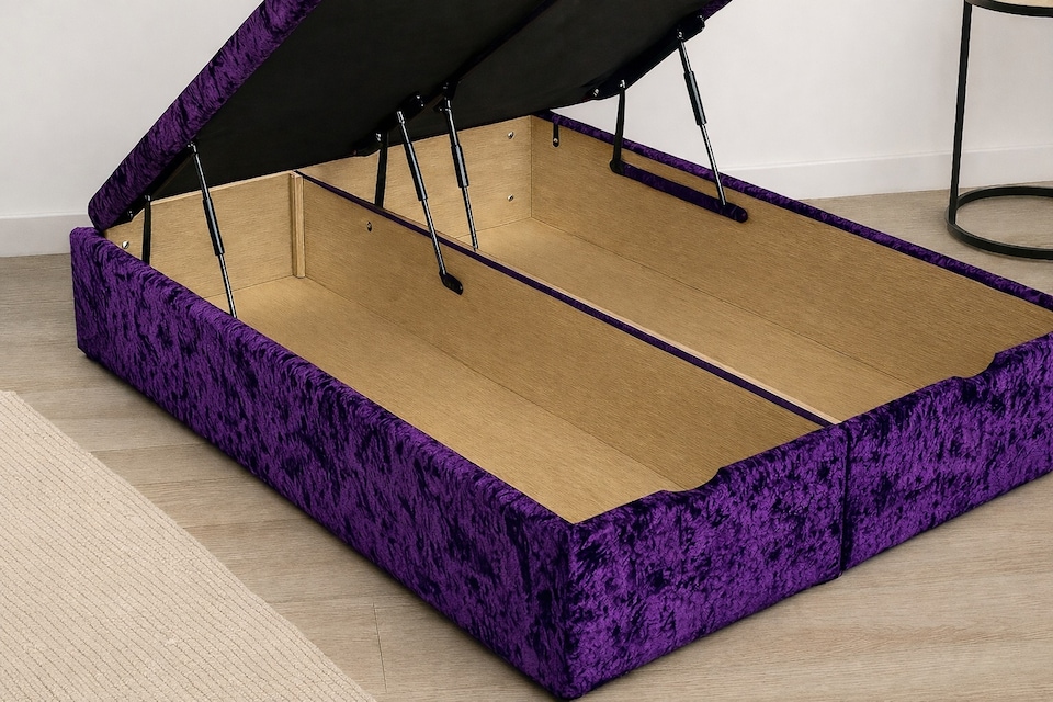 image 1 of Ottoman Underbed Storage Purple Crush Velvet 2ft6 Small Single Bed Set