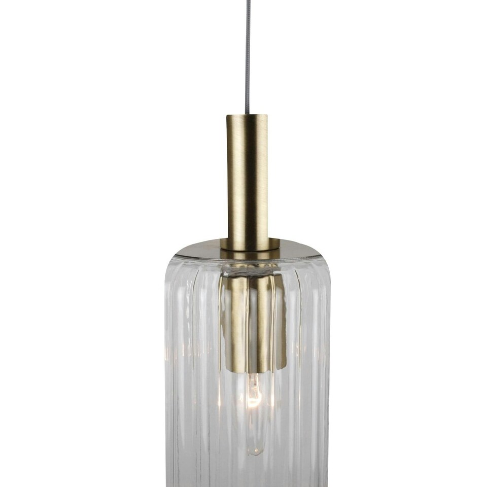 image 1 of First Choice Lighting Set of 2 Fluted Glass Design Pendant Fitting Finished with Clear Glass and Bronze Effect Colour Bronze | Clear