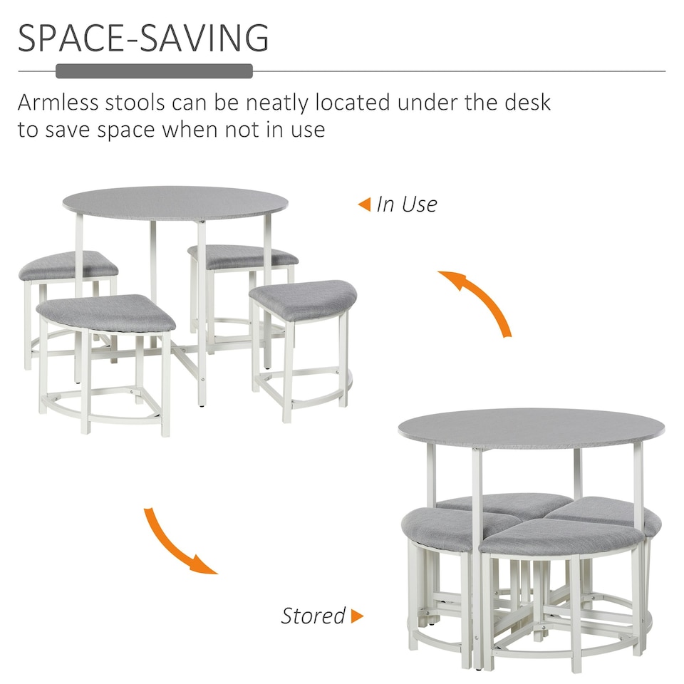image 1 of HOMCOM Modern Round Dining Table Set with 4 Upholstered Stools, Dining