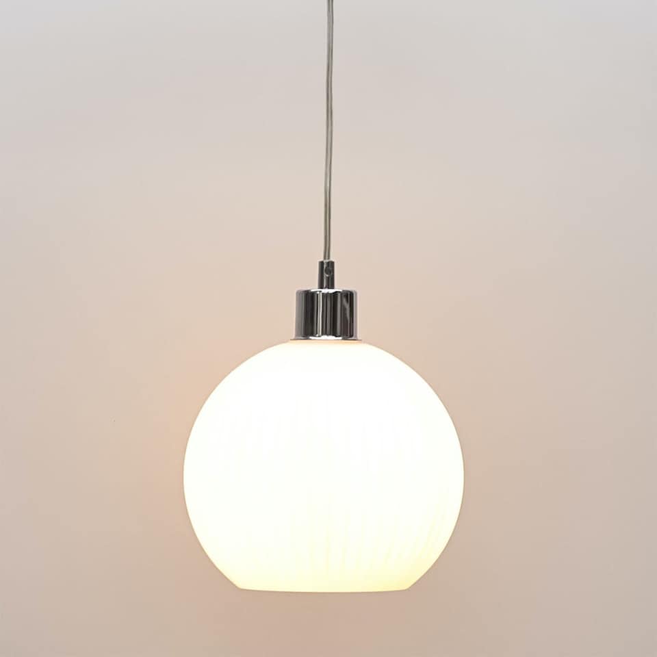image 1 of Set of 2 Betchley - White Ribbed Glass Globe Easy Fit Pendant Shades | White | Medium | 2