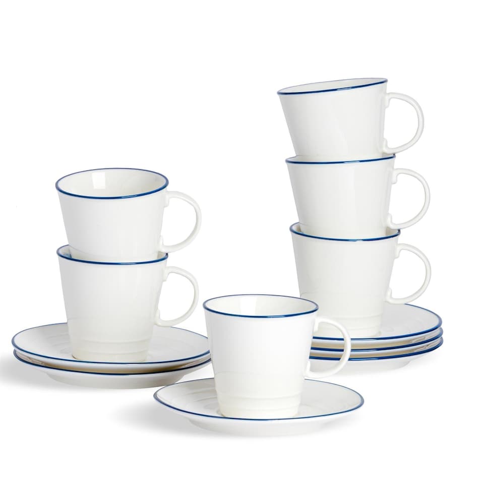 image 1 of Nicola Spring 12 Piece White Farmhouse Teacups & Saucers Set - 300ml