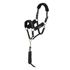 ARMA Logo Faux Fur Horse Headcollar And Leadrope - Black - Cob Black | M