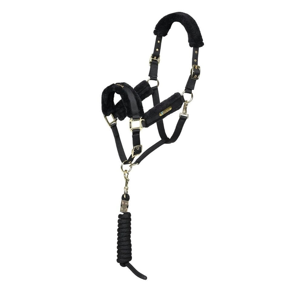 ARMA Logo Faux Fur Horse Headcollar And Leadrope - Black - Cob Black | M