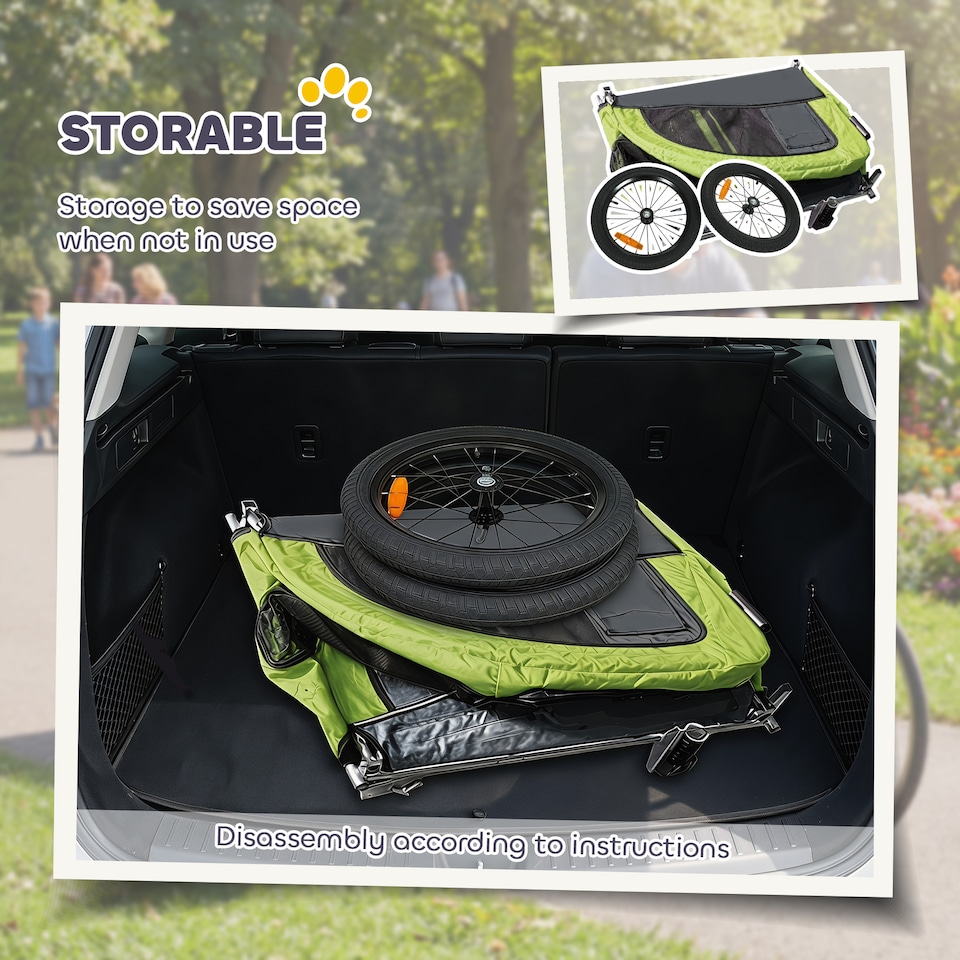 image 1 of PawHut 2 in 1 Pet Stroller Dog Bike Trailer for Medium Dogs, Green