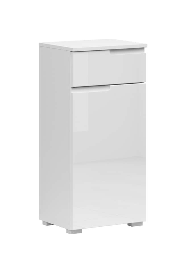 image 1 of White Bathroom Cabinet Freestanding Storage Unit with Drawer White Gloss Slim Narrow 400mm Floor Unit Spice
