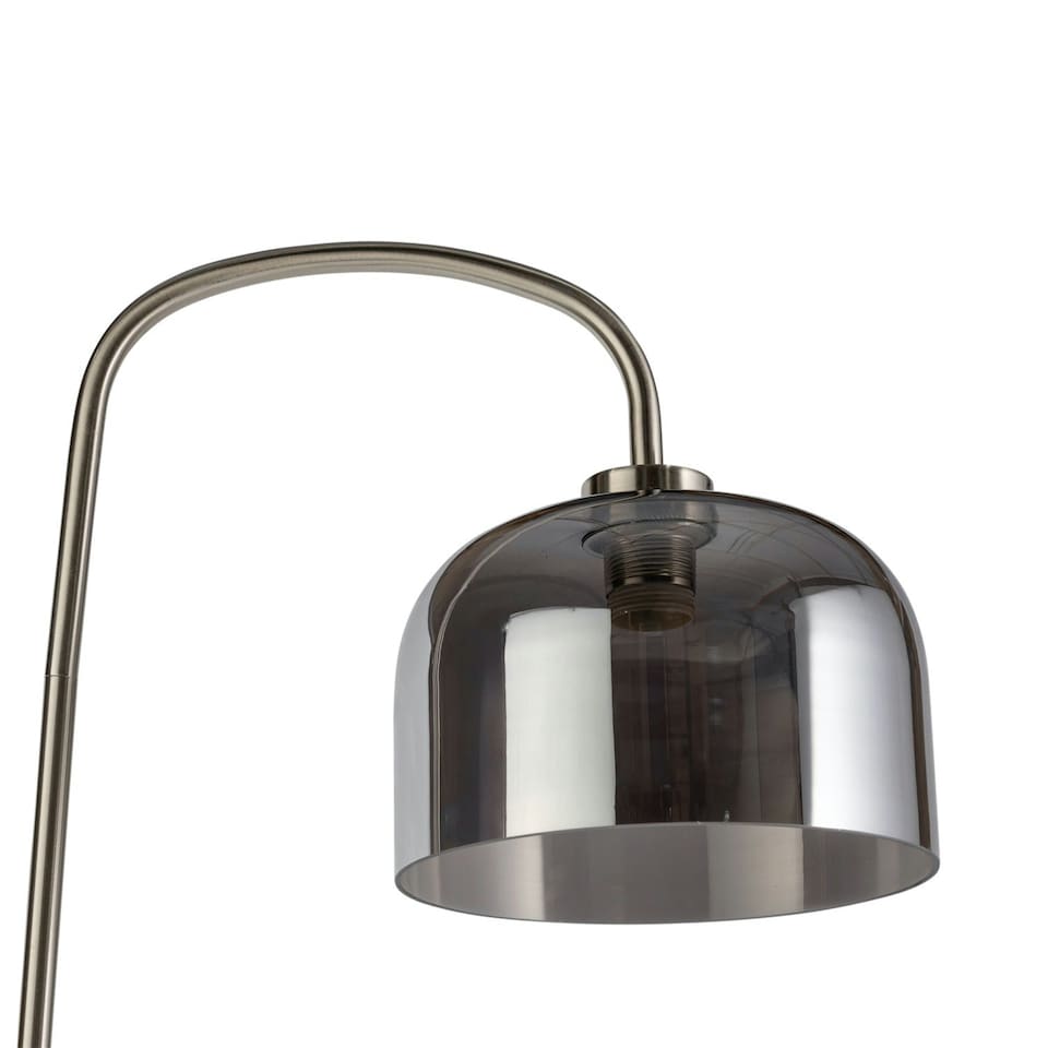image 1 of Francine - Satin Nickel Arched Floor Lamp with Smoke Glass Shade Silver | Grey