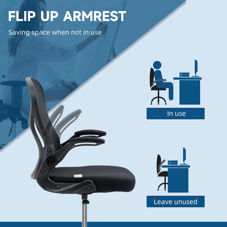 image 1 of Vinsetto Draughtsman Chair Mesh Chair w/ Adjustable Footrest Ring, Black