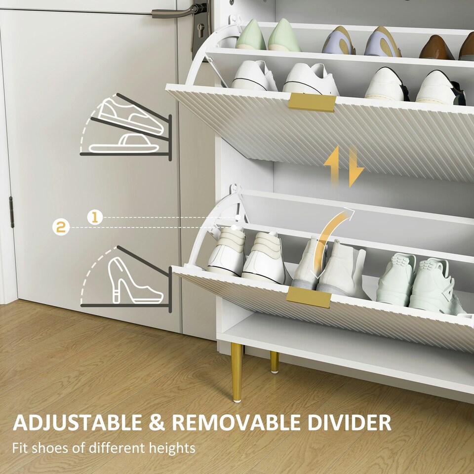 image 1 of HOMCOM Slim Shoe Storage Cabinet with 4 Flip Drawers for Hallway White