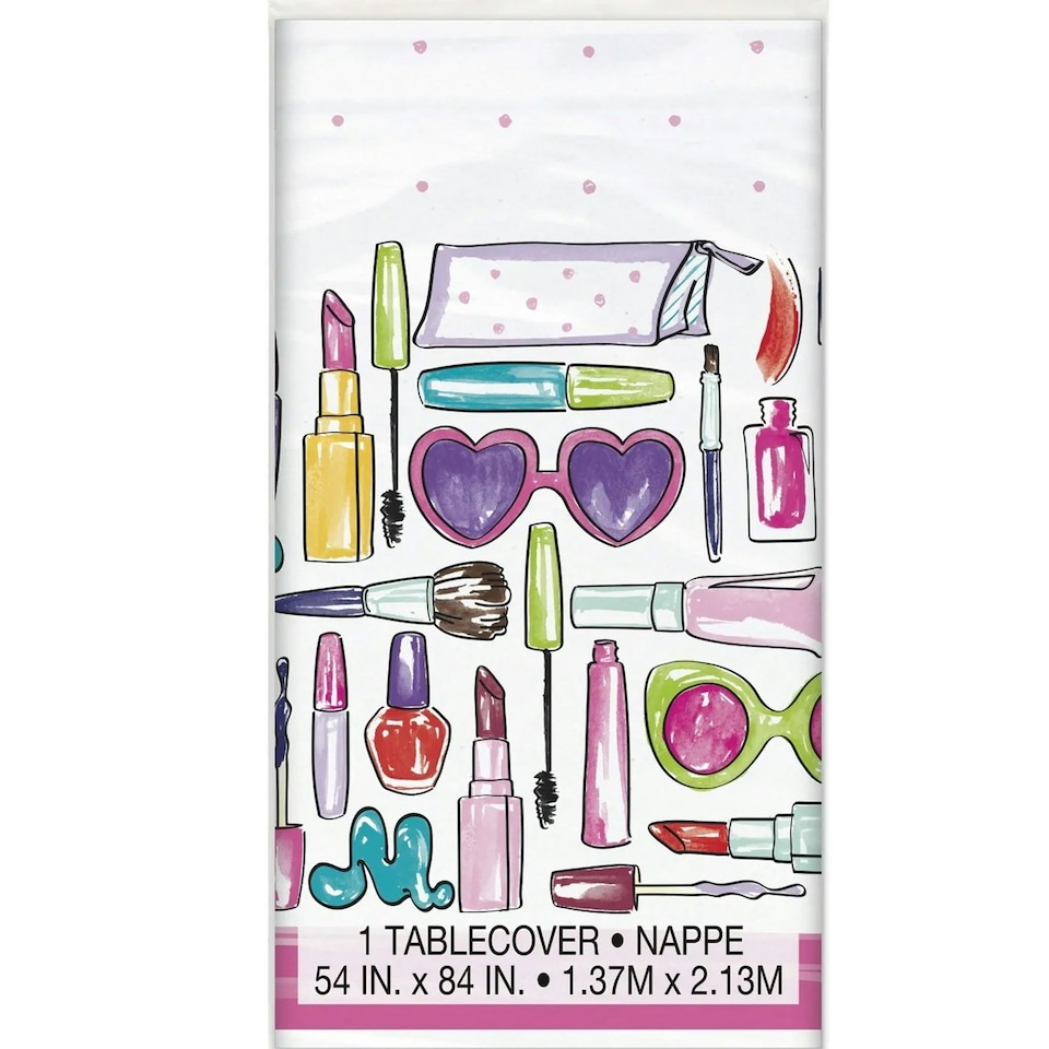 Unique Spa Plastic Cosmetics Party Table Cover - White/Multicoloured - One Size