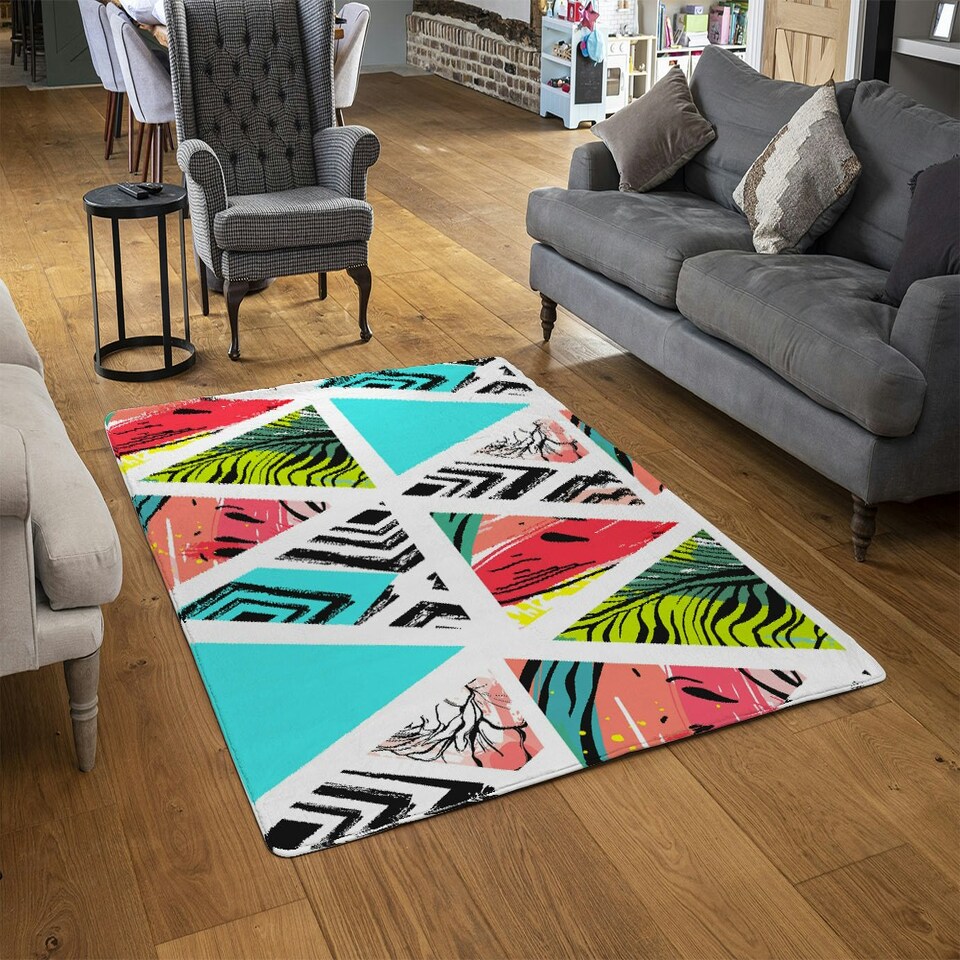 image 1 of Aztec and tropical palm leaves (Rug) Multi | Small: 60x110cm