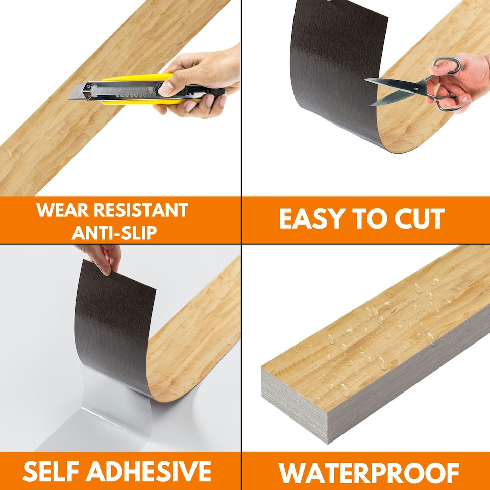 image 1 of NOVECRAFTO Self Adhesive Floor Planks | 36x5.98in (91.4x15.2cm) Each | Peel & Stick Vinyl Flooring | Honey Drift Timber Effect | Waterproof DIY Tiles Brown | 0.97 sqm