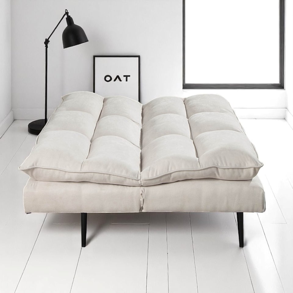 image 1 of Sennen Cushion Padded Fabric 3 Seater Large Single Clic-Clac Sofa Bed | Cream | Natural | Three Seater