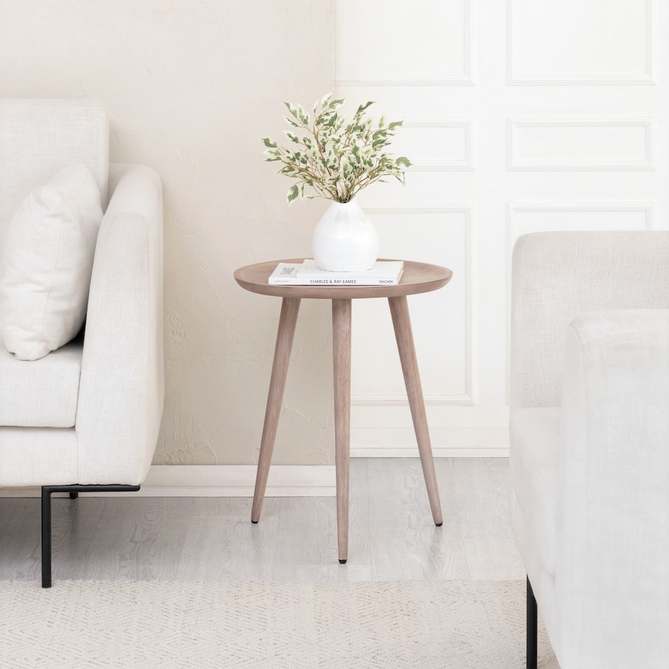 image 1 of Electra Round Solid Mango Wood Side Table for Living Room Bedroom