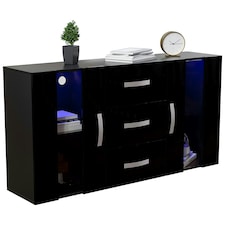 Vida Designs Astro 2 Door 3 Drawer LED Sideboard Buffet Cabinet Storage, Black