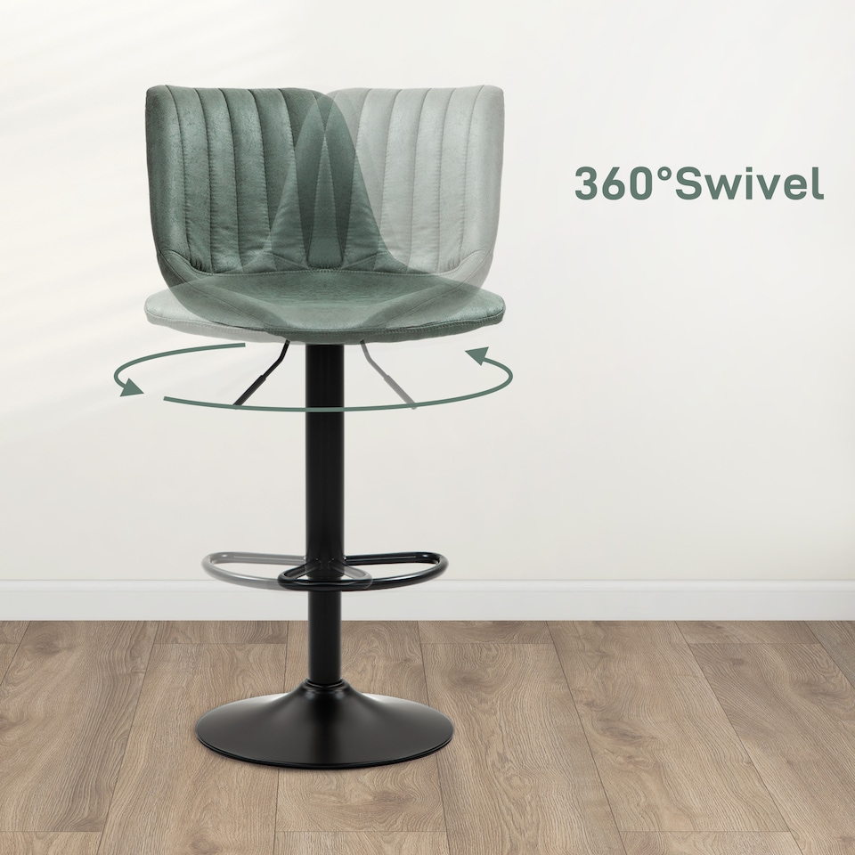 image 1 of HOMCOM Bar Stools Set of 2 Adjustable Swivel Bar Chairs with Backrest Green
