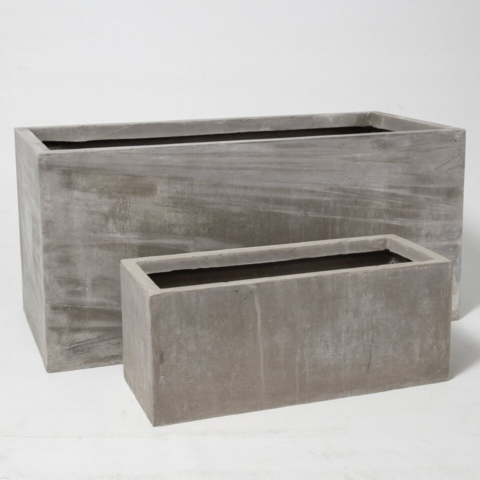 image 1 of Primrose Cement Finish Grey Fibrecotta Square Cube Outdoor Planter 60cm