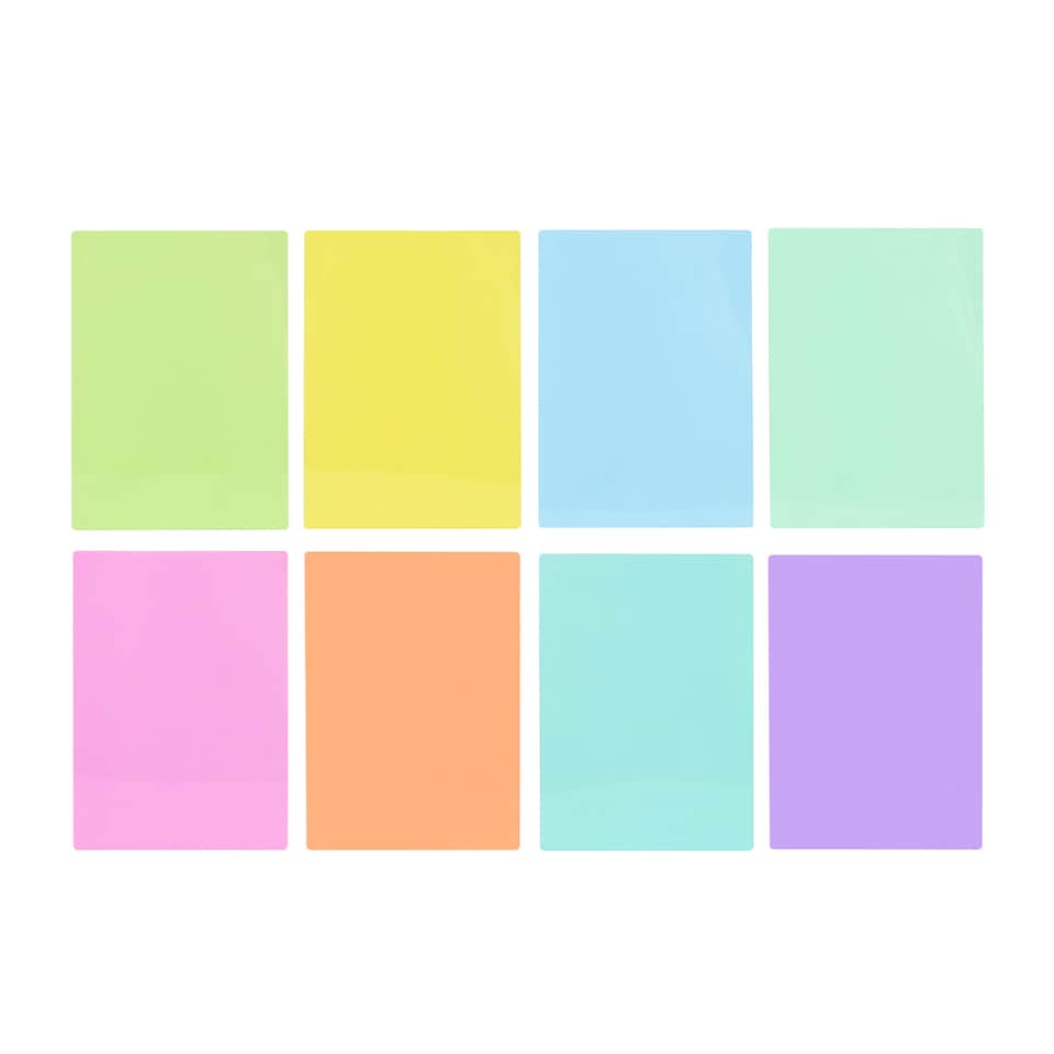 image 1 of Pack of 8 A4 Plain Assorted Coloured Dyslexia Overlay Reading Sheets  - PET Material, Rounded Corners | Multi | Assorted