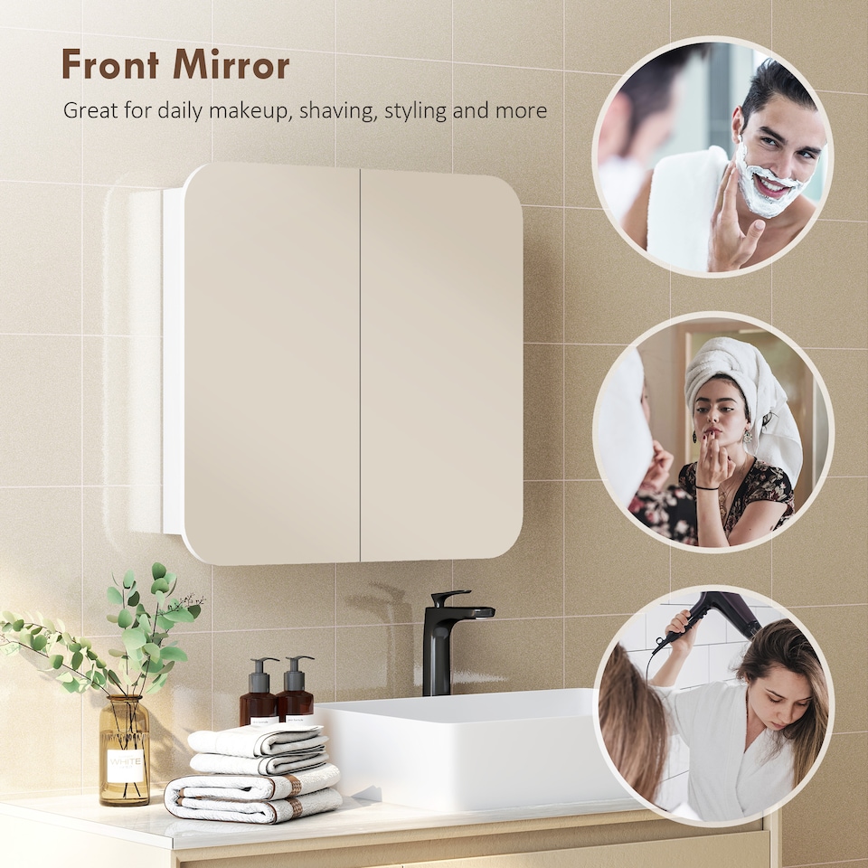 image 1 of HOMCOM Arched Bathroom Mirror Cabinet, Wall Mounted Mirrored Cabinet | White