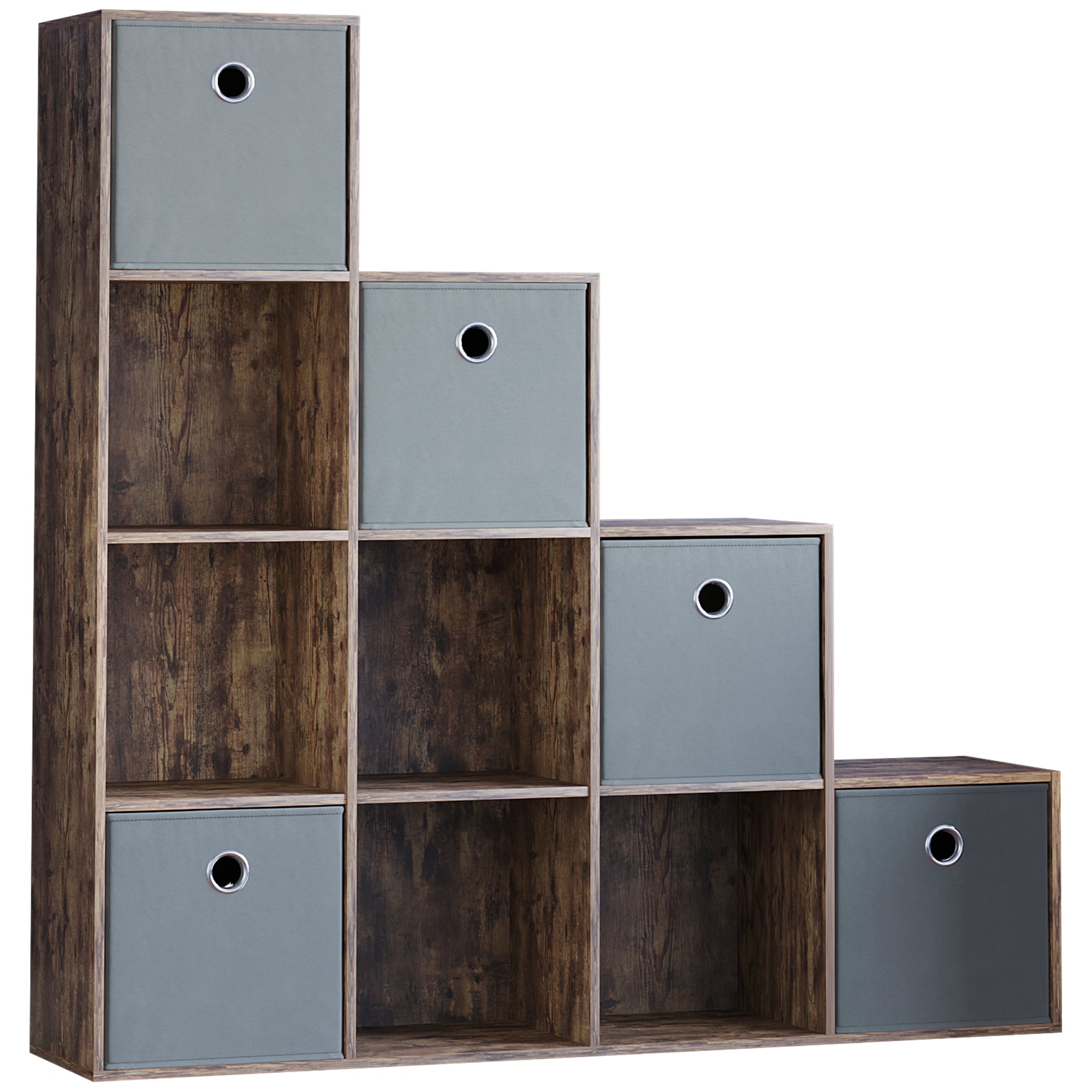 Vida Designs Durham 10 Cube Storage Unit, Dark Wood & Set of 5 Grey Cube Storage Baskets