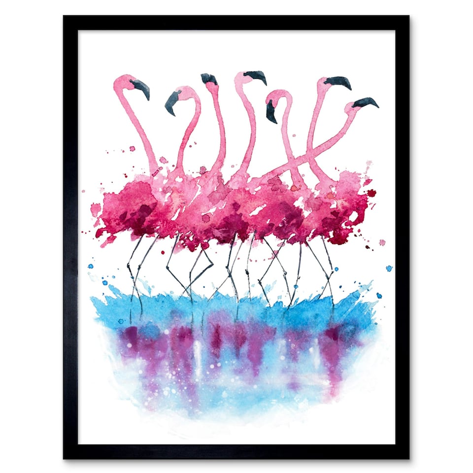 image 1 of Flamingos Dancing Watercolour Kids Bedroom 12x16" Framed Wall Art Print