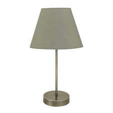 Antique Brass Stick Table Lamp with Sage Green Fabric Shade